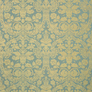 Curtis Damask Metallic Gold on Aqua T89115 by Thibaut Wallpaper