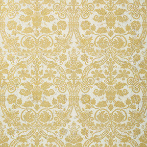 Curtis Damask Metallic Gold on White T89116 by Thibaut Wallpaper