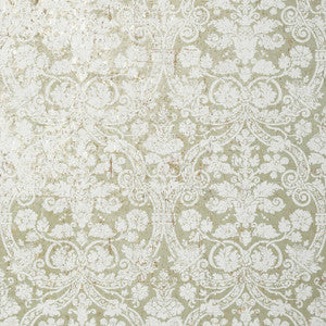 Curtis Damask White and Silver T89117 by Thibaut Wallpaper