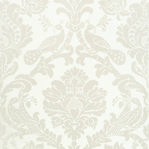 Passaro Damask Pearl on White T89134 by Thibaut Wallpaper
