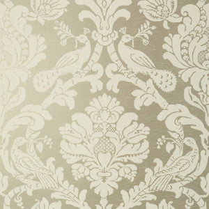 Passaro Damask Cream on Metallic Pewter T89136 by Thibaut Wallpaper