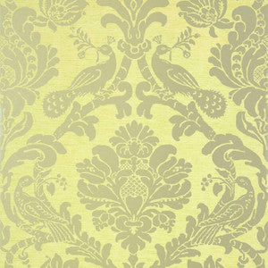 Passaro Damask Metallic Silver on Citron T89138 by Thibaut Wallpaper