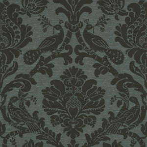 Passaro Damask Black on Charcoal T89150 by Thibaut Wallpaper