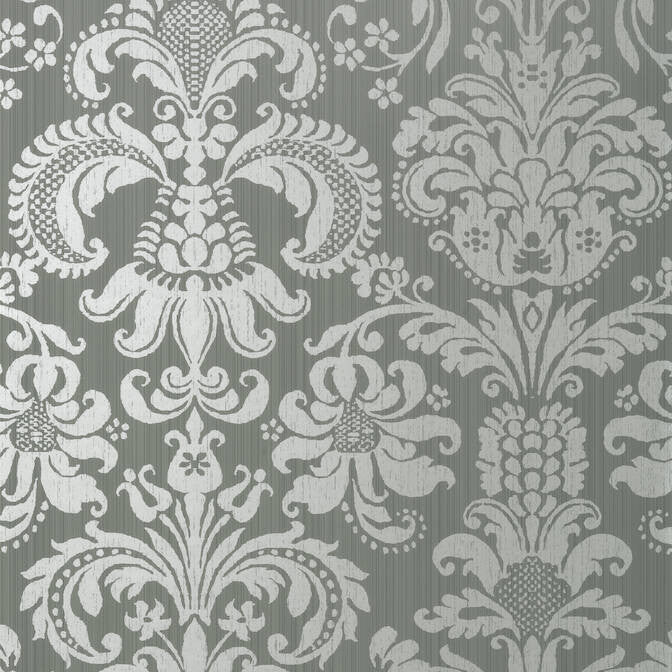 Ashley Metallic Silver on Grey T89171 by Thibaut Wallpaper Thibaut Wallpaper Ashley Metallic Silver on Grey T89171Wallpaper Damask Resource 4 Wallpaper U.S.A. </p><p>Repeat: V: 36 27 - Fabric Carolina -
