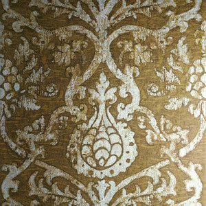 Pravata Damask Sienna on Foil T89175 by Thibaut Wallpaper