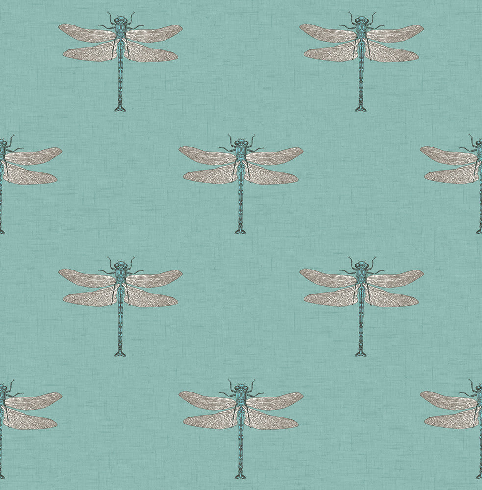 Catalina Teal, Orange, Metallic Silver, and Black by Seabrook Wallpaper Tortuga United States 56.05 10.4" 20.5" - Fabric Carolina -