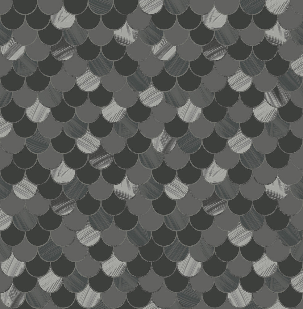 Catalina Scales Black, Ocean Blue, Gray, and Metallic Silver by Seabrook Wallpaper Tortuga United States 56.05 20.87" 20.5" - Fabric Carolina -