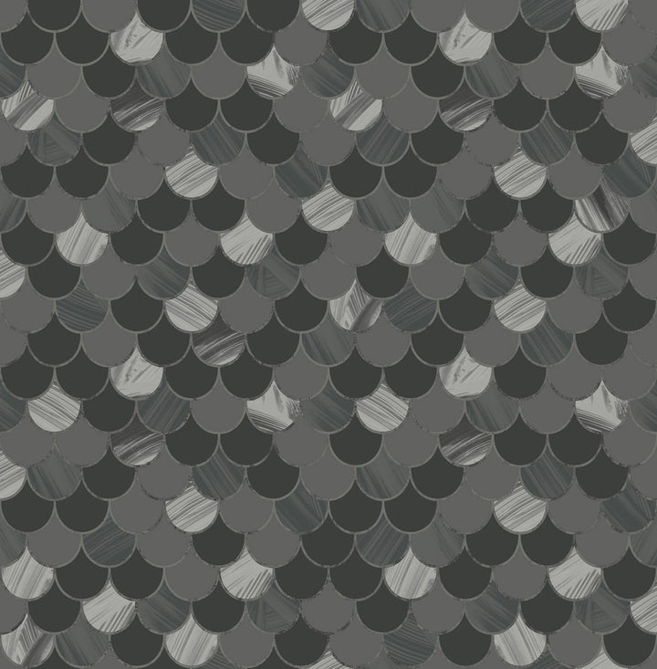 Catalina Scales Black, Ocean Blue, Gray, and Metallic Silver by Seabrook Wallpaper Tortuga United States 56.05 20.87" 20.5" - Fabric Carolina -