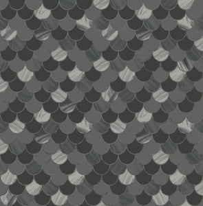 Catalina Scales Black, Ocean Blue, Gray, and Metallic Silver by Seabrook Wallpaper