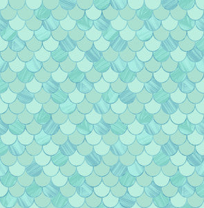 Catalina Scales Turquoise, Fog Green, and Metallic by Seabrook Wallpaper