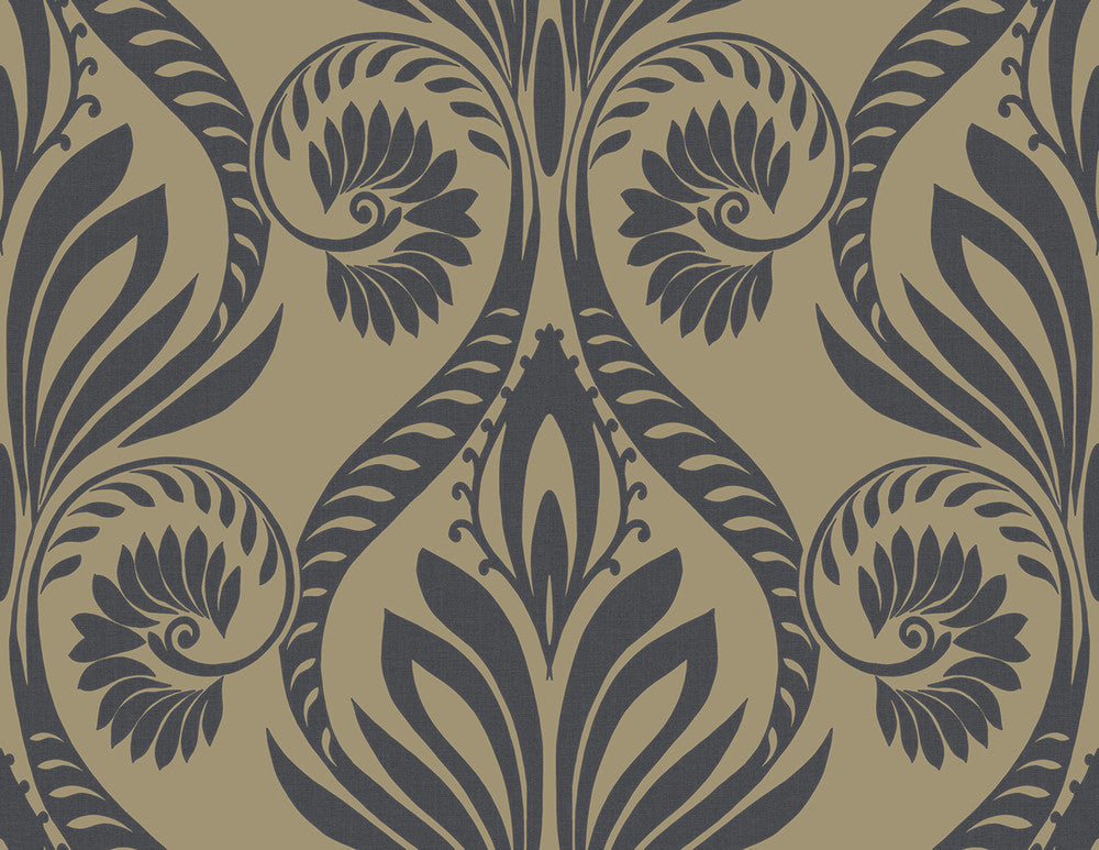 Bonaire Black and Metallic Gold by Seabrook Wallpaper Tortuga United States 60.75 20.87" 27" - Fabric Carolina -