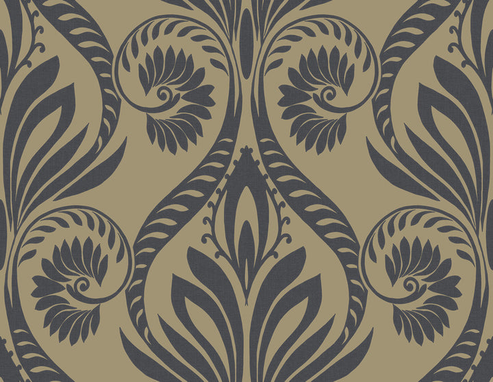 Bonaire Black and Metallic Gold by Seabrook Wallpaper Tortuga United States 60.75 20.87" 27" - Fabric Carolina -