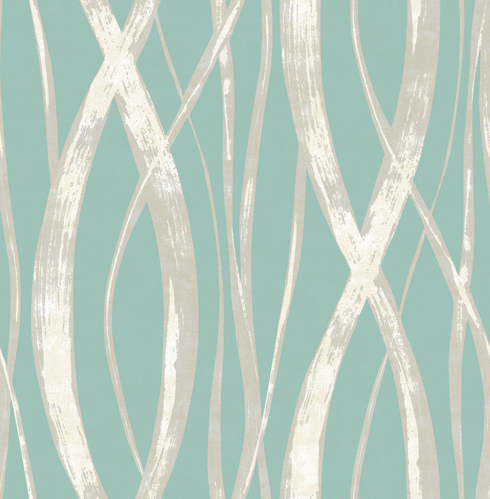 Barbados Turquoise, Metallic Silver, and White by Seabrook Wallpaper Tortuga United States 56.05 20.87" 20.5" - Fabric Carolina -