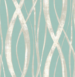 Barbados Turquoise, Metallic Silver, and White by Seabrook Wallpaper