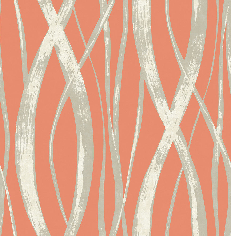 Barbados Portland Orange, Gray, and White by Seabrook Wallpaper Tortuga United States 56.05 20.87" 20.5" - Fabric Carolina -