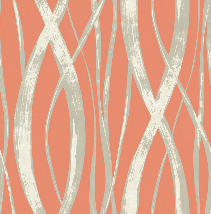 Barbados Portland Orange, Gray, and White by Seabrook Wallpaper Tortuga United States 56.05 20.87" 20.5" - Fabric Carolina -