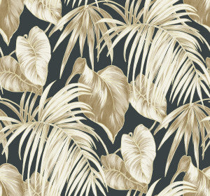 Dominica Black, Metallic Gold, Camel, and White by Seabrook Wallpaper