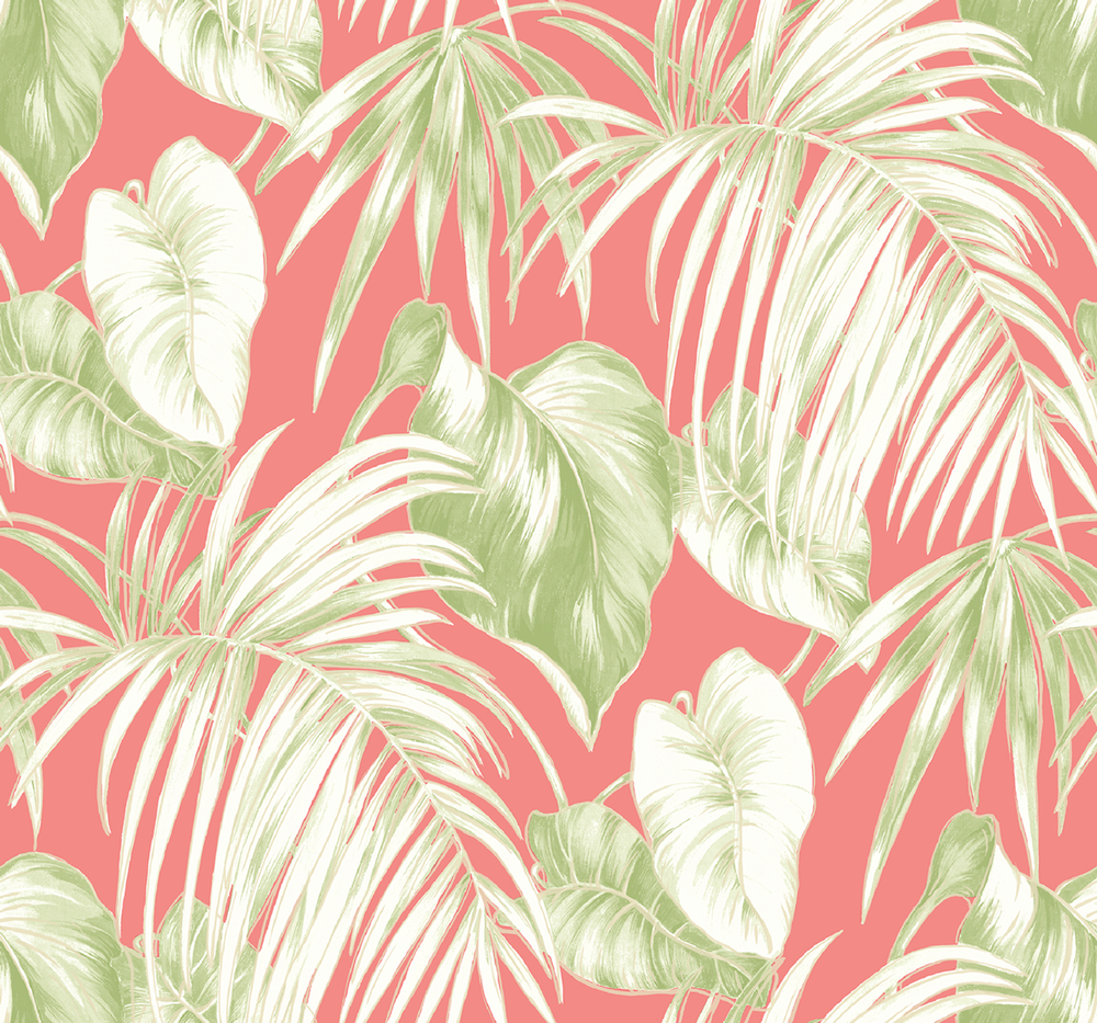 Dominica Salmon, Green, and White by Seabrook Wallpaper Tortuga United States 60.75 25.2" 27" - Fabric Carolina -