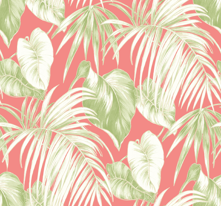 Dominica Salmon, Green, and White by Seabrook Wallpaper Tortuga United States 60.75 25.2" 27" - Fabric Carolina -