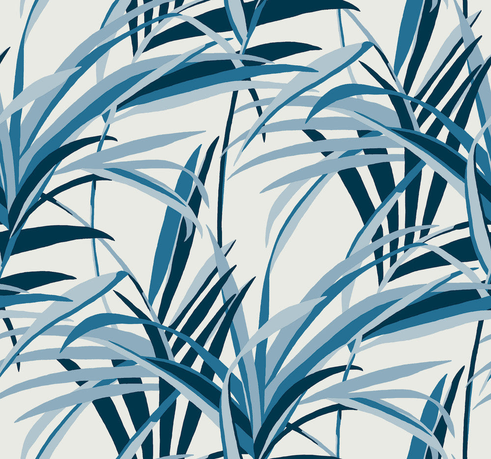 Tropical Paradise Blue & White Wallpaper by York Wallcoverings Tropics Resource Library Covers about 60.8 square feet 27-in by 27-ft long roll Prepasted 25.25 - Fabric Carolina -
