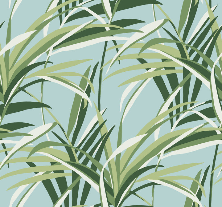 Tropical Paradise Green & Light Blue Wallpaper by York Wallcoverings Tropics Resource Library Covers about 60.8 square feet 27-in by 27-ft long roll Prepasted 25.25 - Fabric Carolina -
