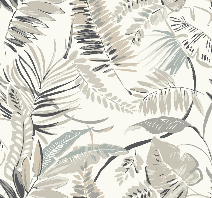 Tropical Toss White Wallpaper by Inspired by Color Beige & Neutrals Covers about 60.8 square feet 27-in by 27-ft long roll Prepasted 25.25 - Fabric Carolina -