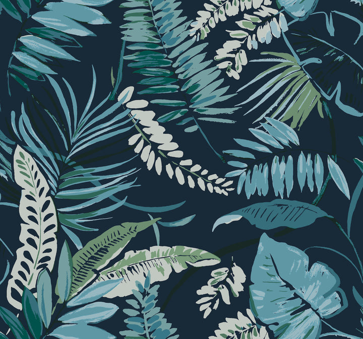 Tropical Toss Navy Wallpaper by Inspired by Color Blues II Covers about 60.8 square feet 27-in by 27-ft long roll Prepasted 25.25 - Fabric Carolina -