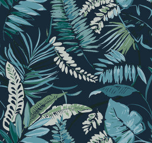 Tropical Toss Navy Wallpaper by Inspired by Color
