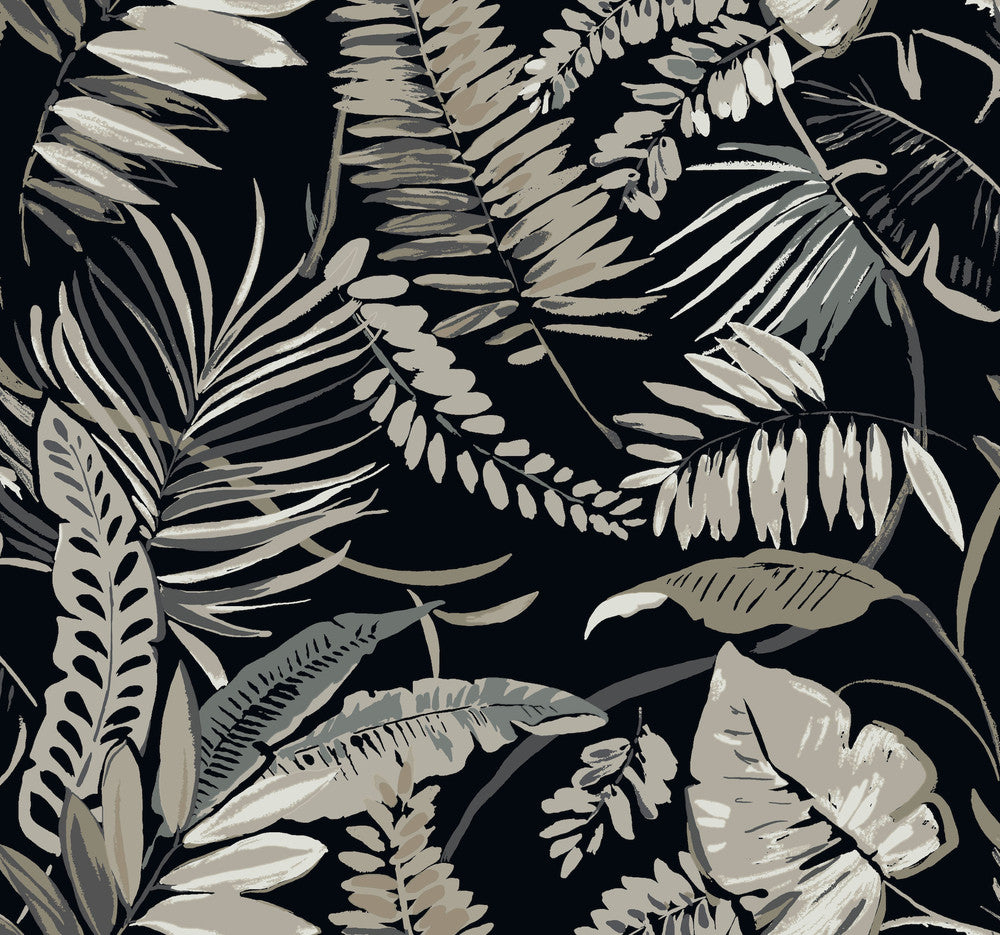Tropical Toss Black Wallpaper by York Wallcoverings Tropics Resource Library Covers about 60.8 square feet 27-in by 27-ft long roll Prepasted 25.25 - Fabric Carolina -
