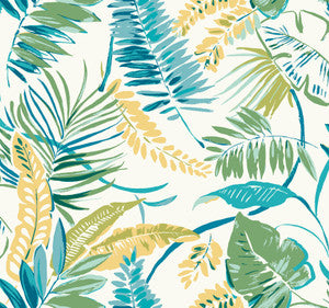 Tropical Toss Aqua & Yellow Wallpaper by York Wallcoverings
