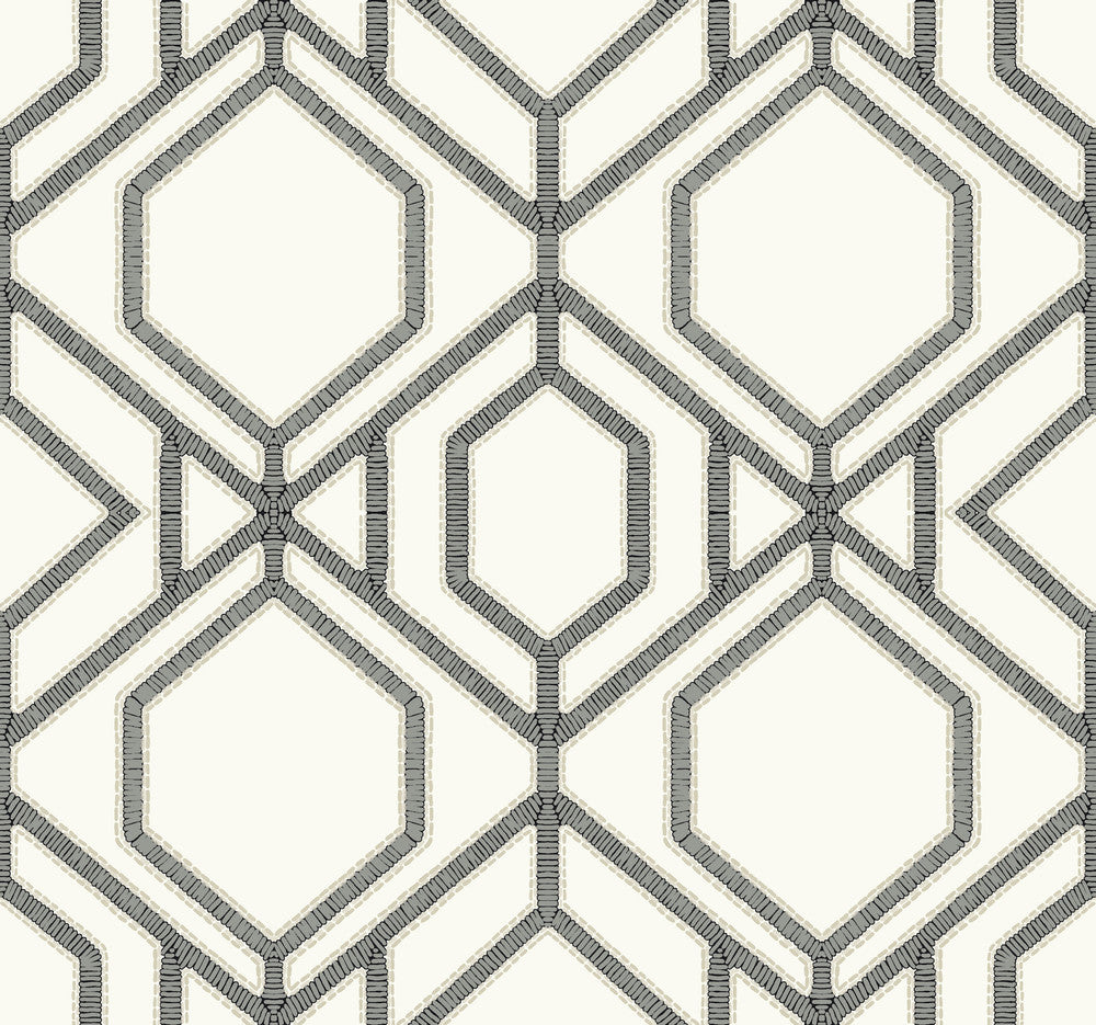 Sawgrass Trellis White & Grey Wallpaper by York Wallcoverings Tropics Resource Library Covers about 60.8 square feet 27-in by 27-ft long roll Prepasted 25.25 - Fabric Carolina -