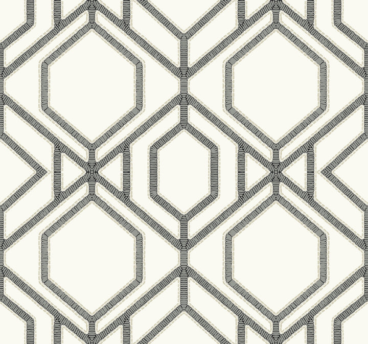 Sawgrass Trellis White & Grey Wallpaper by York Wallcoverings Tropics Resource Library Covers about 60.8 square feet 27-in by 27-ft long roll Prepasted 25.25 - Fabric Carolina -