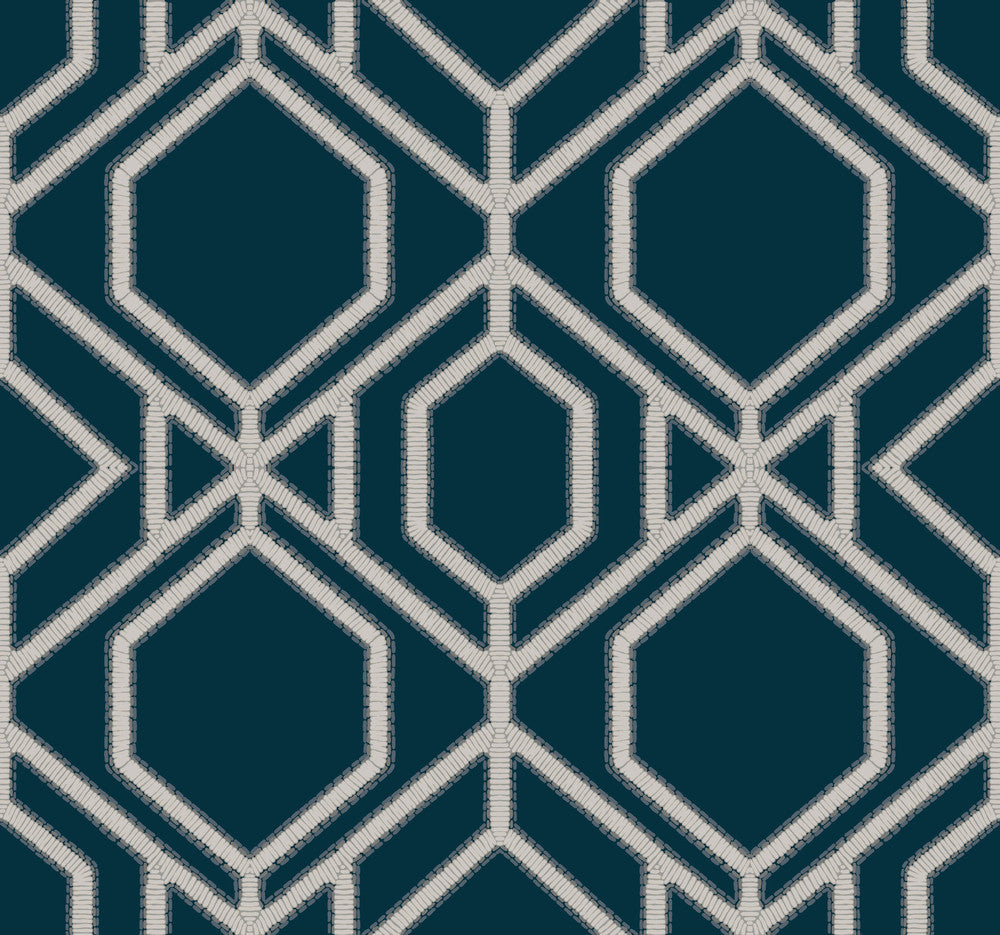 Sawgrass Trellis Navy Wallpaper by York Wallcoverings Tropics Resource Library Covers about 60.8 square feet 27-in by 27-ft long roll Prepasted 25.25 - Fabric Carolina -