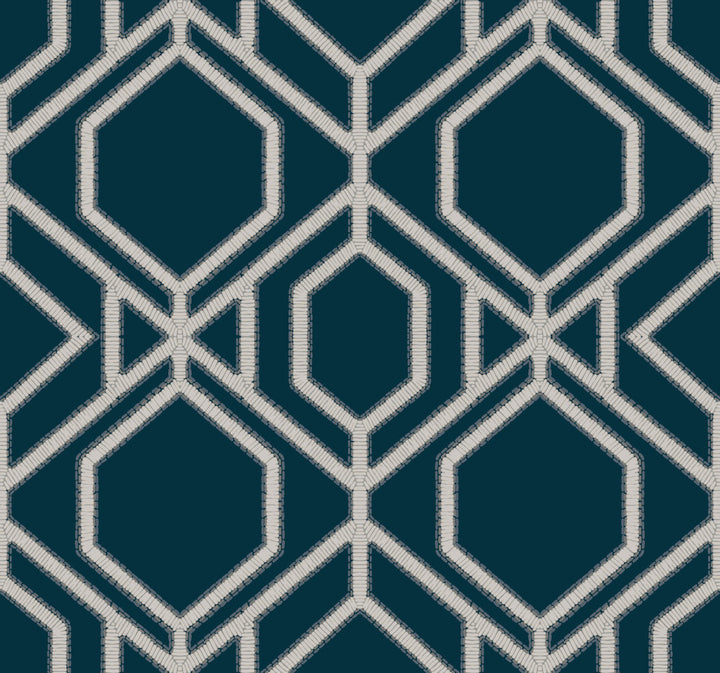Sawgrass Trellis Navy Wallpaper by York Wallcoverings Tropics Resource Library Covers about 60.8 square feet 27-in by 27-ft long roll Prepasted 25.25 - Fabric Carolina -