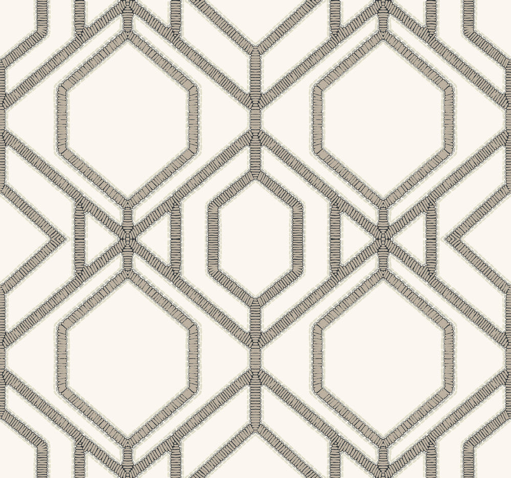 Sawgrass Trellis White & Taupe Wallpaper by Inspired by Color Black & White, III Covers about 60.8 square feet 27-in by 27-ft long roll Prepasted 25.25 - Fabric Carolina -