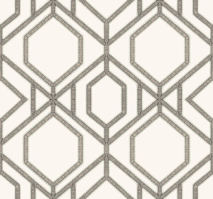 Sawgrass Trellis White & Taupe Wallpaper by Inspired by Color Black & White, III Covers about 60.8 square feet 27-in by 27-ft long roll Prepasted 25.25 - Fabric Carolina -