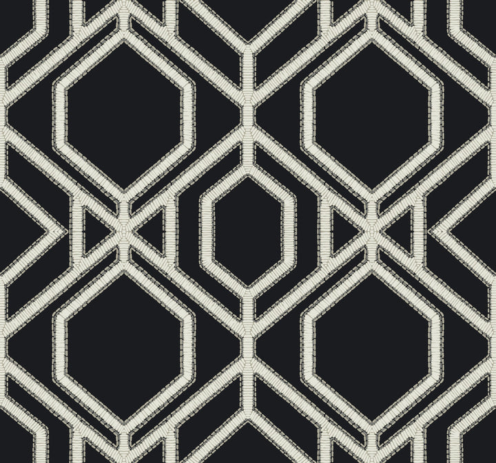 Sawgrass Trellis Black & White Wallpaper by York Wallcoverings Tropics Resource Library Covers about 60.8 square feet 27-in by 27-ft long roll Prepasted 25.25 - Fabric Carolina -