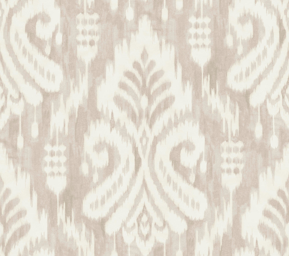 Hawthorne Ikat Taupe Wallpaper by York Wallcoverings Tropics Resource Library Covers about 60.8 square feet 27-in by 27-ft long roll Prepasted 24 - Fabric Carolina -