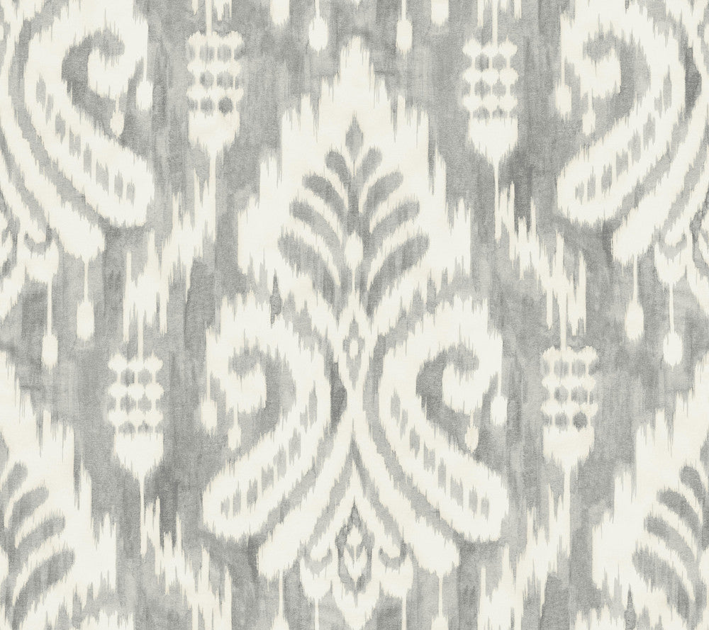 Hawthorne Ikat Grey Wallpaper by York Wallcoverings Tropics Resource Library Covers about 60.8 square feet 27-in by 27-ft long roll Prepasted 24 - Fabric Carolina -