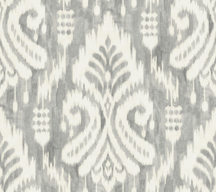 Hawthorne Ikat Grey Wallpaper by York Wallcoverings Tropics Resource Library Covers about 60.8 square feet 27-in by 27-ft long roll Prepasted 24 - Fabric Carolina -