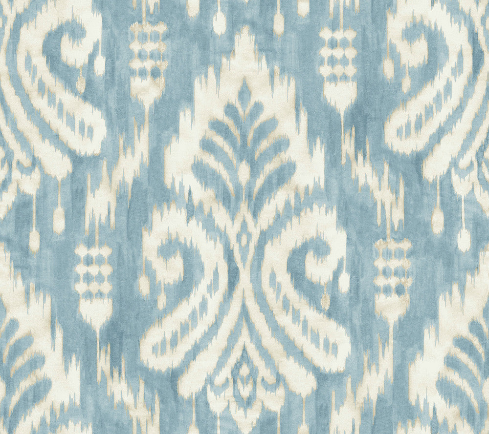 Hawthorne Ikat Blue Wallpaper by York Wallcoverings Tropics Resource Library Covers about 60.8 square feet 27-in by 27-ft long roll Prepasted 24 - Fabric Carolina -