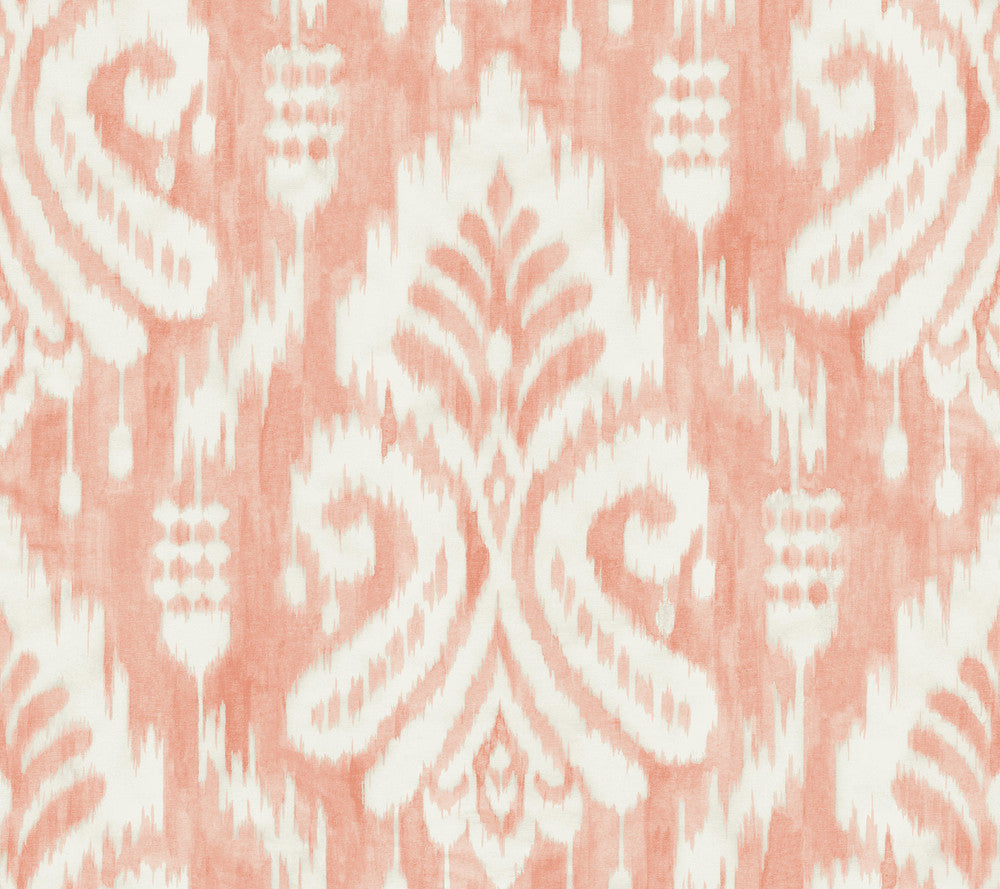 Hawthorne Ikat Coral Wallpaper by York Wallcoverings Tropics Resource Library Covers about 60.8 square feet 27-in by 27-ft long roll Prepasted 24 - Fabric Carolina -