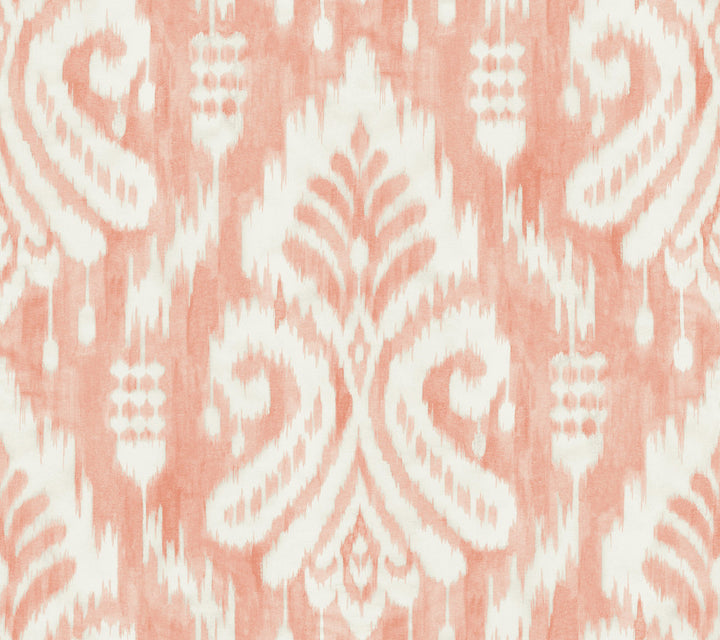 Hawthorne Ikat Coral Wallpaper by York Wallcoverings Tropics Resource Library Covers about 60.8 square feet 27-in by 27-ft long roll Prepasted 24 - Fabric Carolina -