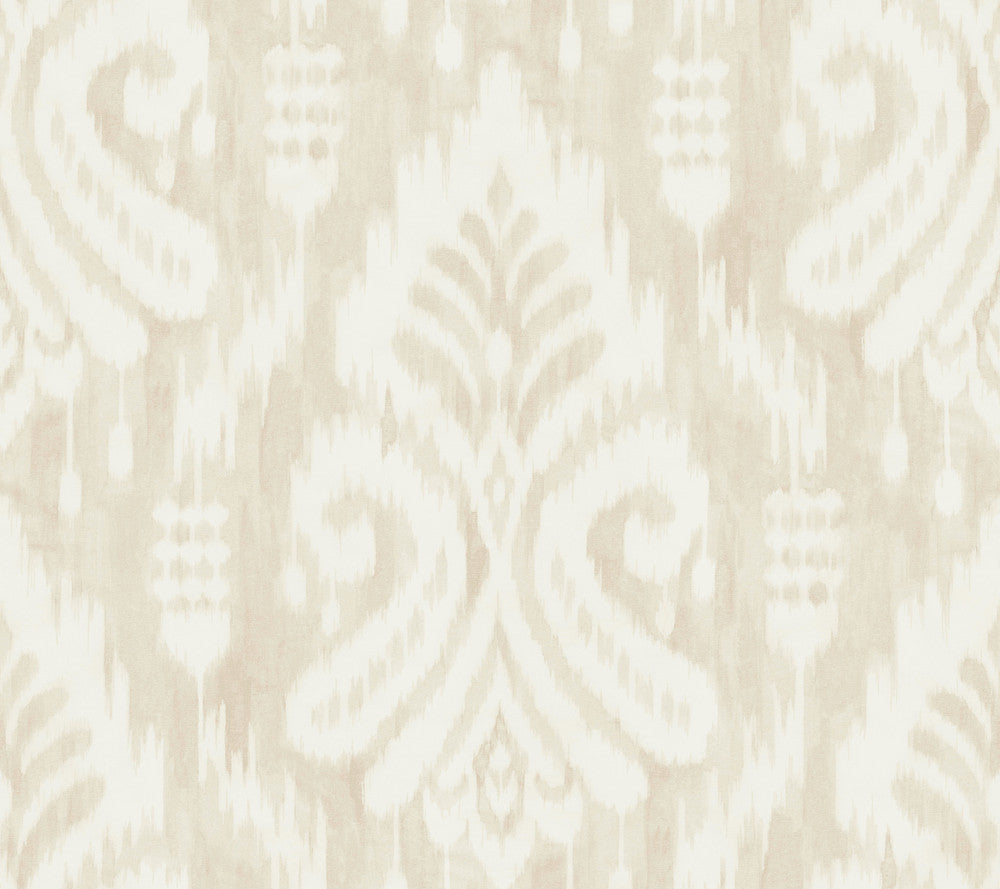 Hawthorne Ikat Beige Wallpaper by York Wallcoverings Tropics Resource Library Covers about 60.8 square feet 27-in by 27-ft long roll Prepasted 24 - Fabric Carolina -