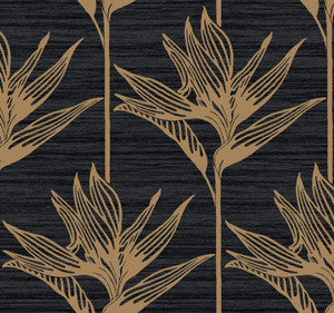 Bird of Paradise Black & Gold Wallpaper by York Wallcoverings