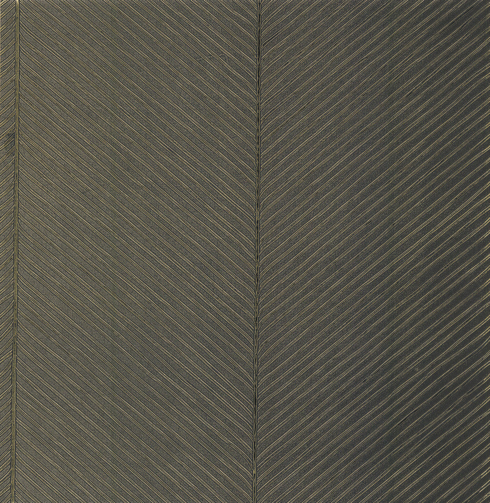 Palm Chevron Black & Gold Wallpaper by York Wallcoverings Tropics Resource Library Covers about 56.9 square feet 20.8-in by 32.8-ft long roll Unpasted 20.87 - Fabric Carolina -