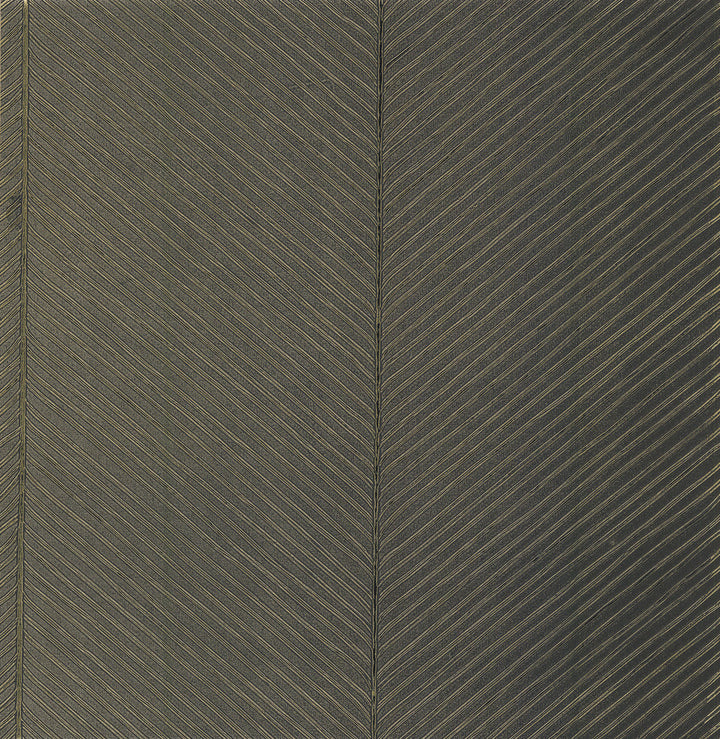 Palm Chevron Black & Gold Wallpaper by York Wallcoverings Tropics Resource Library Covers about 56.9 square feet 20.8-in by 32.8-ft long roll Unpasted 20.87 - Fabric Carolina -
