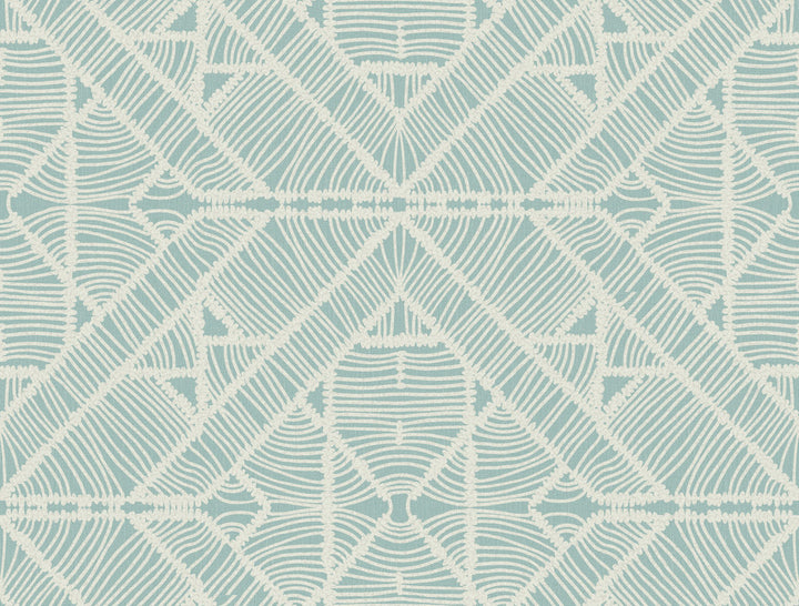 Diamond Macrame Aqua Wallpaper by York Wallcoverings Tropics Resource Library Covers about 60.8 square feet 27-in by 27-ft long roll Prepasted 20.5 - Fabric Carolina -