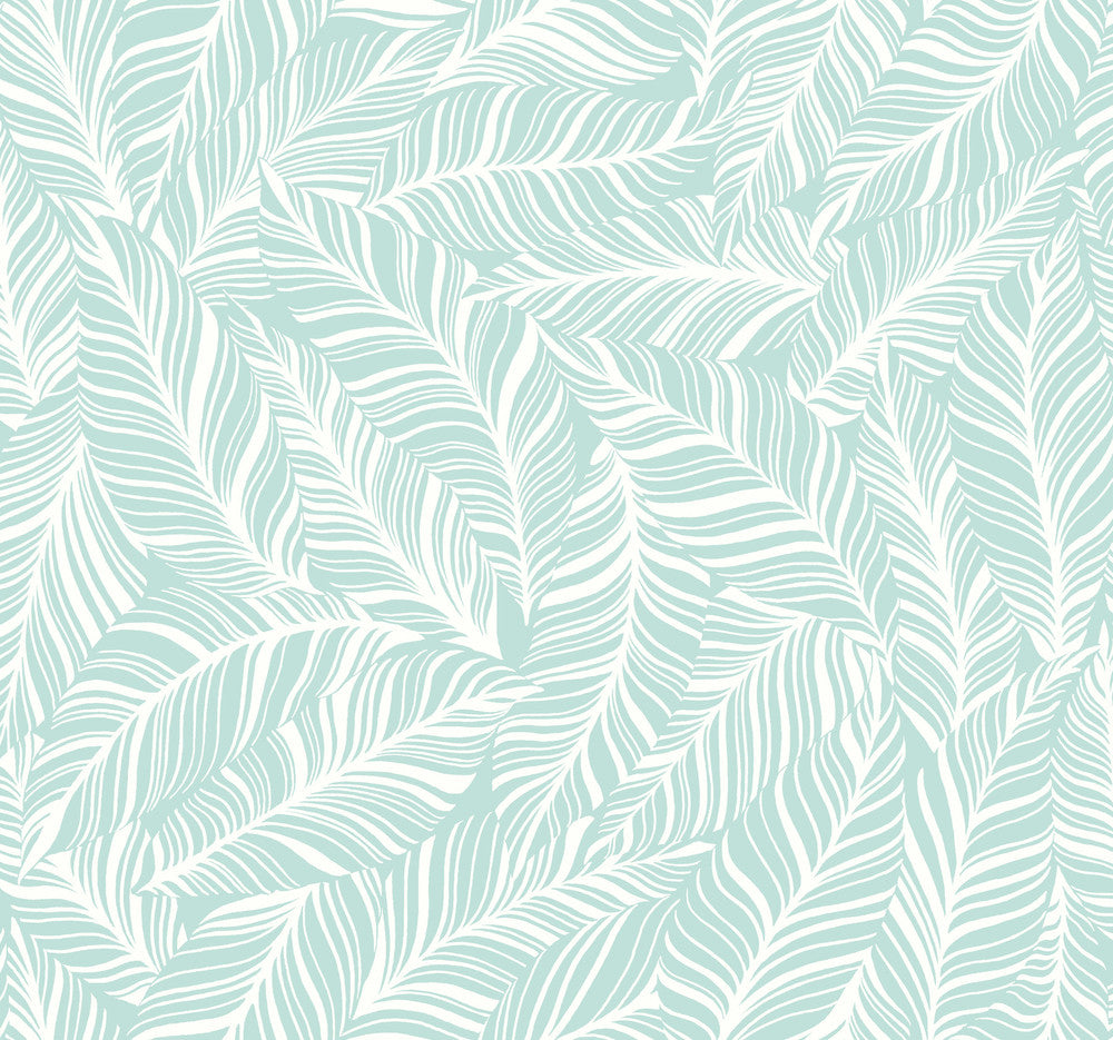 Rainforest Canopy Aqua Wallpaper by York Wallcoverings Tropics Resource Library Covers about 60.8 square feet 27-in by 27-ft long roll Prepasted 25.25 - Fabric Carolina -