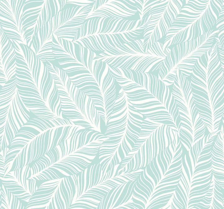 Rainforest Canopy Aqua Wallpaper by York Wallcoverings Tropics Resource Library Covers about 60.8 square feet 27-in by 27-ft long roll Prepasted 25.25 - Fabric Carolina -